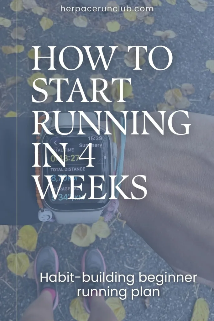 A picture of a running watch with a text overlay "4-week habit-building beginner running plan"