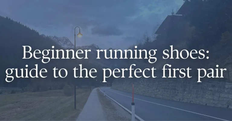 Title graphic with a picture of a running path and a text overlay "Beginner running shoes: a guide to the perfect first pair"
