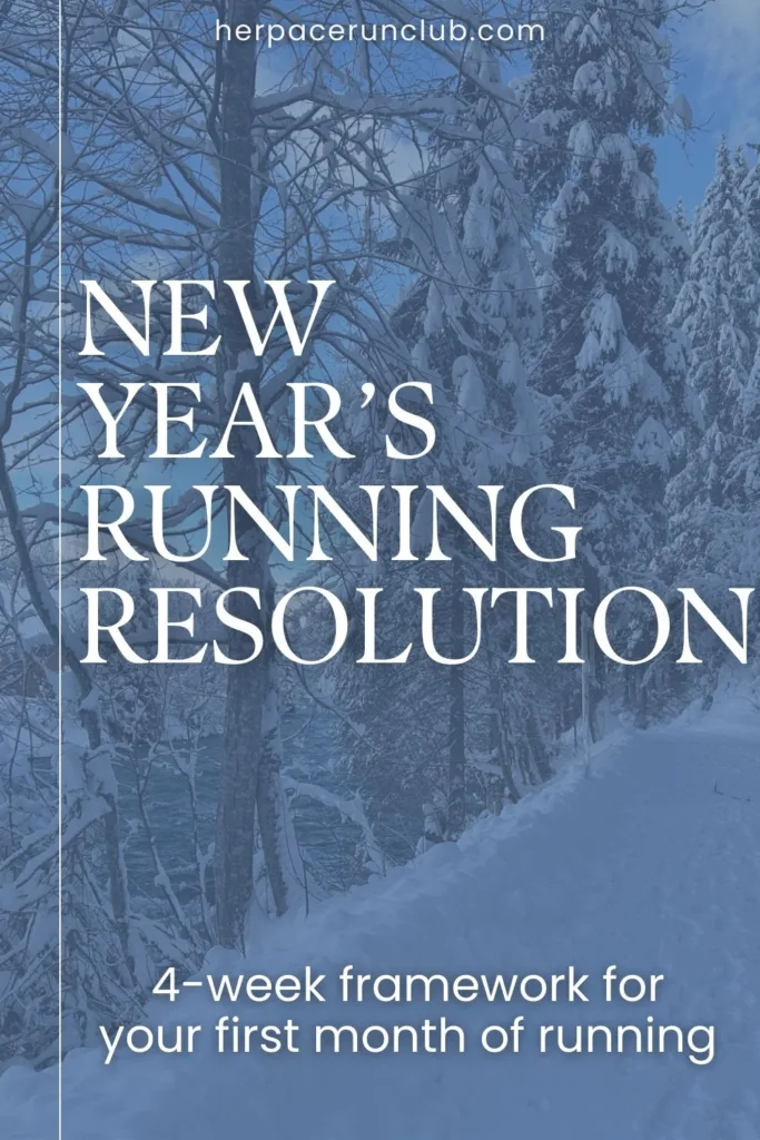 picture of a snowy path with a text overlay "new year's running resolution"