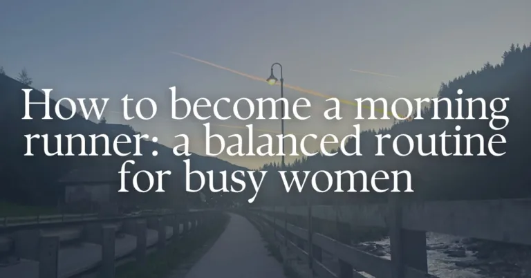 a picture of a running path with a text overlay "morning running routine for busy women"