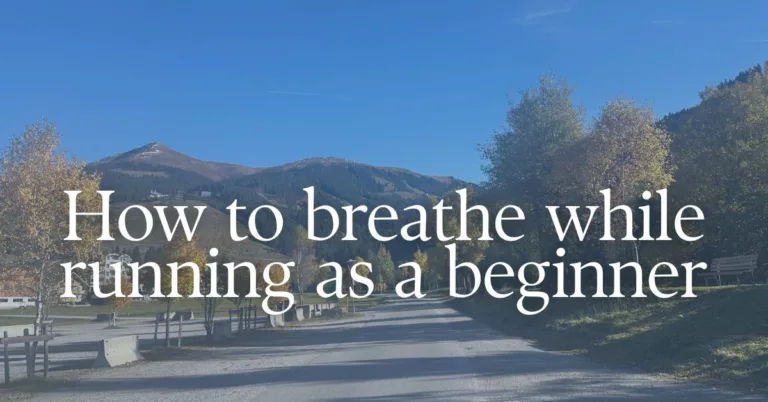 Picture of a running road with a text overlay How to breathe while running as a beginner